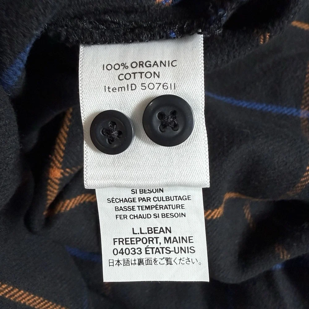 NWT LL Bean Signature Shirt Women's Large Black Plaid Flannel Organic Cotton
